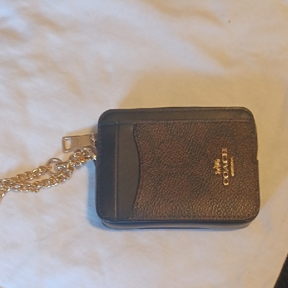 Coach Brown Leather Card Holder with Gold Chain - Picture 1 of 3